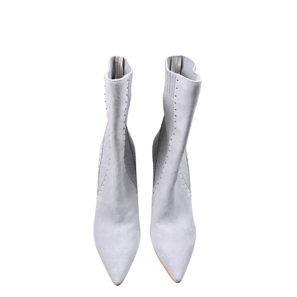 Dolce Vita Studded Boots Suede Womens 9.5 Gray Pointed Toe Chunky Heel‎ 4